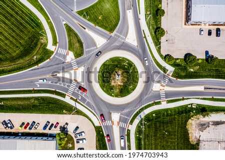 An aerial view of the roundabout at Churchman Bypass and S Arlington Ave in Franklin Township, Indianapolis.