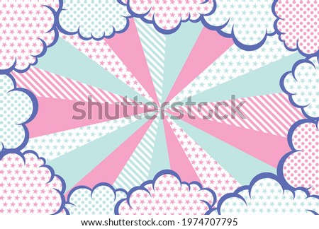 Pop art style cloud and radial burst background