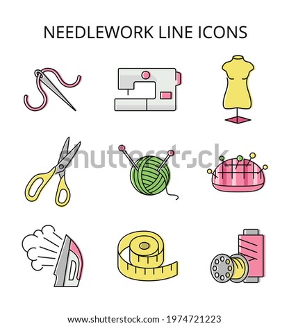 needlework. sewing and repairing clothes. set of vector icons in flat style