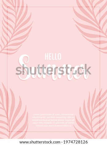 Summer flyer template with pink palms background. vector illustration 