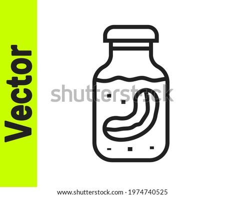 Black line Sea cucumber in jar icon isolated on white background. Marine food.  Vector