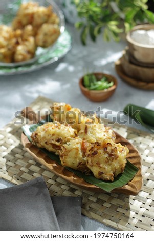 Traditional indonesian snack called gorengan or mixed vegetables tempura