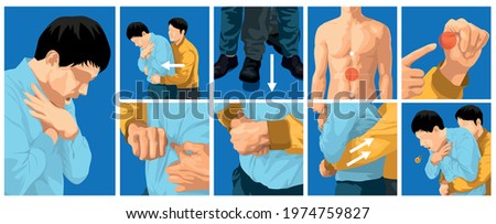 Heimlich maneuver vector illustration. first aid to choking for adults. Royalty-Free Stock Photo #1974759827