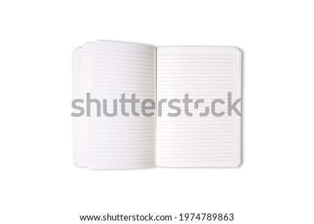 Blank open office Notepad or notebook isolated on white background. Mock up. Top view