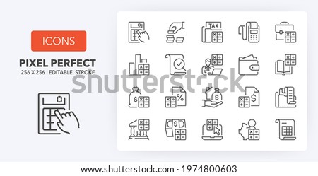 Accounting, finances. Thin line icon set. Outline symbol collection. Editable vector stroke.  Royalty-Free Stock Photo #1974800603