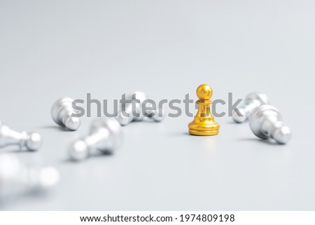 gold Chess pawn figure stand out from crowd of enermy or opponent. Strategy, Success, management, business planning, disruption, win and leadership concept Royalty-Free Stock Photo #1974809198