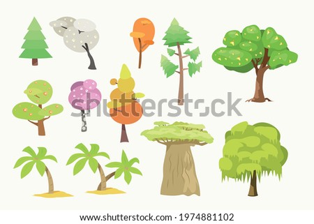 various trees isolated simple style in set