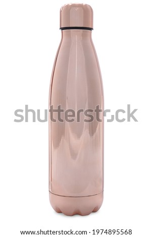 Stylish shiny thermo bottle isolated on white