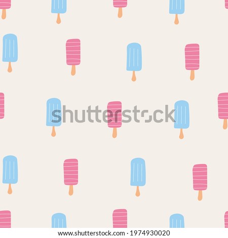 Seamless pattern with ice cream elements on a stick. Sweet summer delicacy with different tastes,collection isolated popsicle with different topping.Vector illustration for web,design, print.