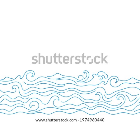 Simple sea waves sketch background. Horizontal pattern illustration of ocean surf wave.