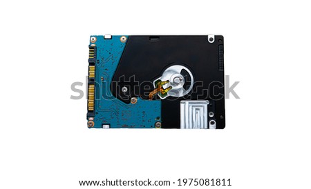 HDD. Front view of the HDD. Storage concept Open hard drive. Storage drive isolated on white background.