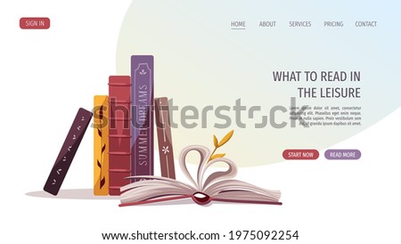 Reading set with books. Bookstore, bookshop, library, book lover, bibliophile, education concept. Vector illustration for poster, banner, website, advertising.