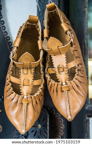 Opinki or tsarvuli. Traditional peasant shoes worn in southeastern europe