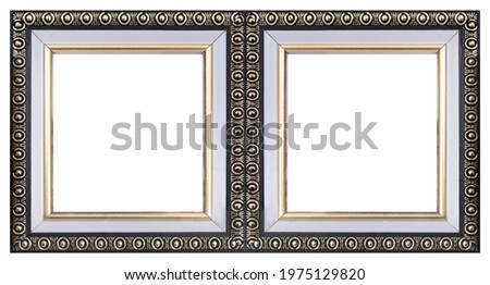 Double wooden frame (diptych) for paintings, mirrors or photos isolated on white background. Design element with clipping path