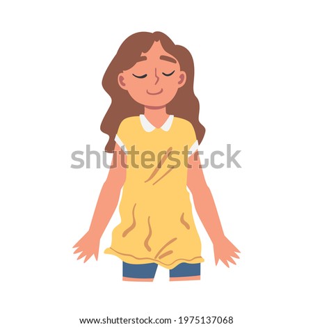 Cute Lying Girl, View from Above of Cheerful Child Lying on Isolated White Background Vector Illustration
