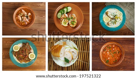 Food set of different  seafoods. collage