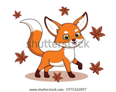 Cute Fox Cartoon Characters on white background. Kid, baby vector art illustration with funny animal. flat cartoon style
