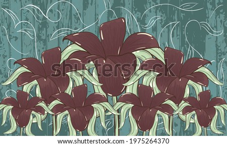 Sketch of a group of red flowers with leaves