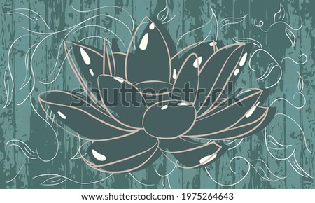 Isolated sketch of a blue flower on a wooden wall