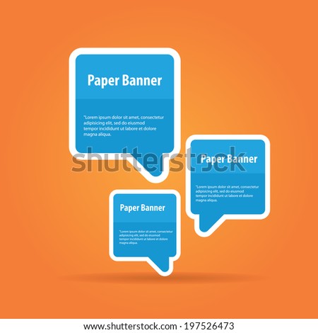 vector abstract blue paper banner or speech bubble on stylish orange background