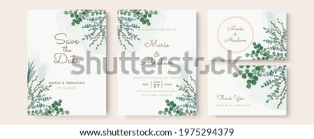 Set of card with watercolor floral, leaves. Wedding ornament or frame concept. Floral poster, banner, company profile, business card. Vector decorative greeting card or invitation design background 