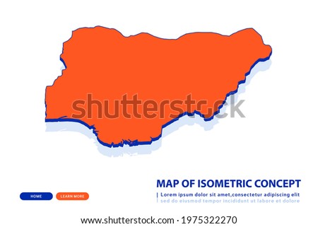 Orange map of Nigeria on white background. Vector modern isometric concept greeting Card illustration eps 10.