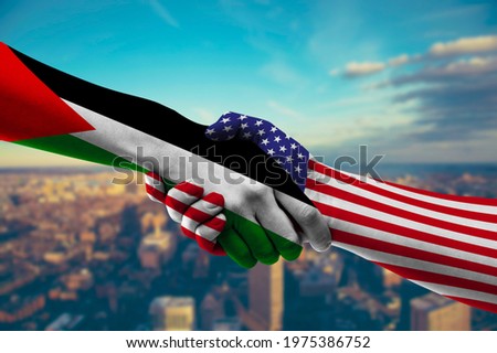 Shaking hands Palestine and US