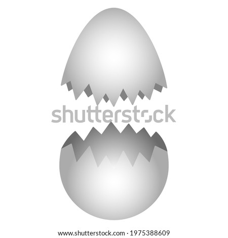 Cracked eggshell. Two shells from a chicken egg. Colored vector illustration. Eggshell shards. Zigzag edge. Flat style. Isolated white background. Idea for web design, invitations, postcards. 