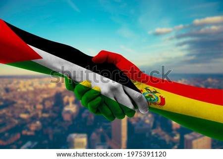 Shaking hands Palestine and Bolivia