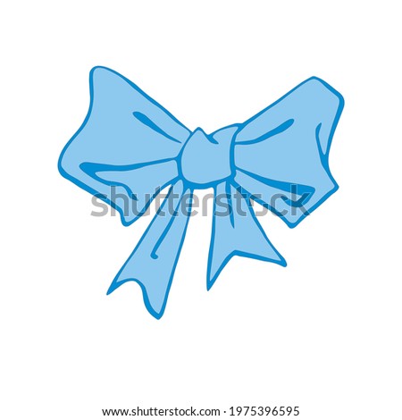 Vector blue bow ribbon. Hand drawn simple illustration for Easter xmas birthday, Valentines Day, wedding, holiday, gift, girl, baby. Element of design, clip art