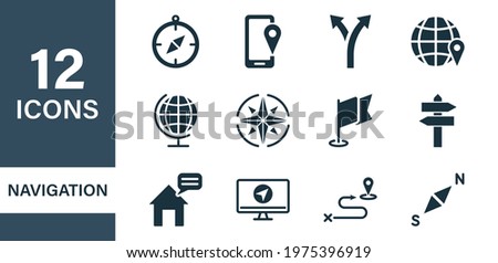 Navigation and Map line icons. Navigation, Road Location, Destination line icons. Map, Pointer, Pin, GPS, Compass, Geo Location, Traffic and Tourism Silhouette icons. Vector illustration.