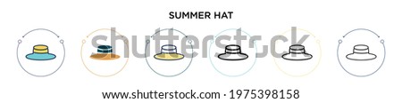 Summer hat icon in filled, thin line, outline and stroke style. Vector illustration of two colored and black summer hat vector icons designs can be used for mobile, ui, web