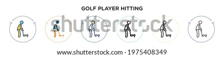 Golf player hitting icon in filled, thin line, outline and stroke style. Vector illustration of two colored and black golf player hitting vector icons designs can be used for mobile, ui, web