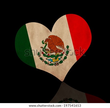 Mexico textured flag in heart shape on black