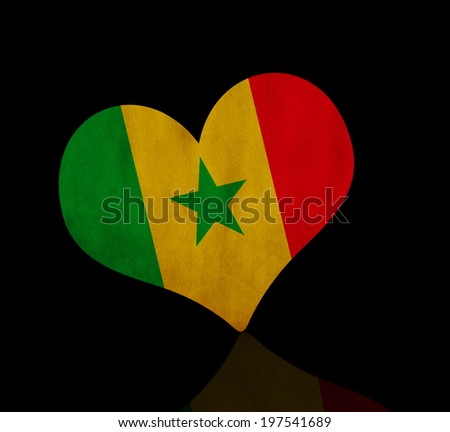 Senegal textured flag in heart shape on black