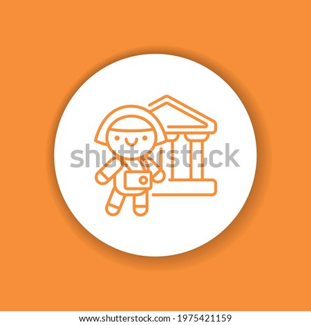 Cultural and educational tourism color glyph icon. Cute girl with camera kawaii pictogram. Sign for web page, mobile app, button, logo. Vector isolated element.