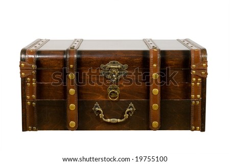 Old ancient chest isolated on white background