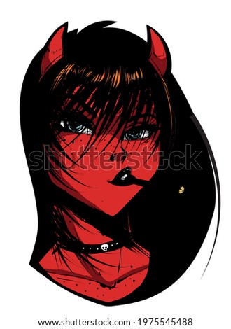 portrait of a devil girl with horns and a cigarette