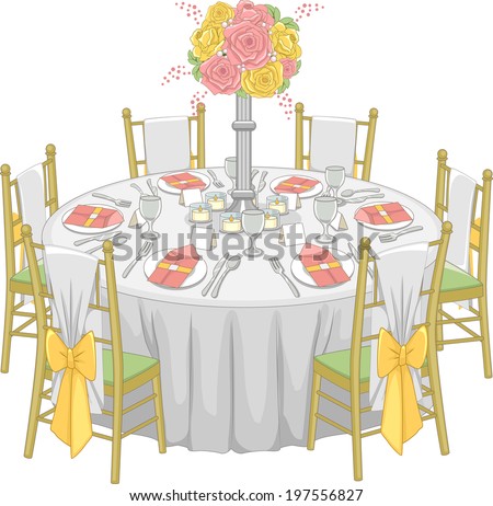 Illustration of a Formal Table Set-up at a Reception Hall