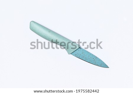 small kitchen knife sapphire,teal ,blue pastel color on white background