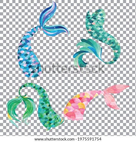 Watercolor Mermaid Tail ,Watercolor Mermaid ,Watercolor Mermaid tail Vector Royalty-Free Stock Photo #1975591754