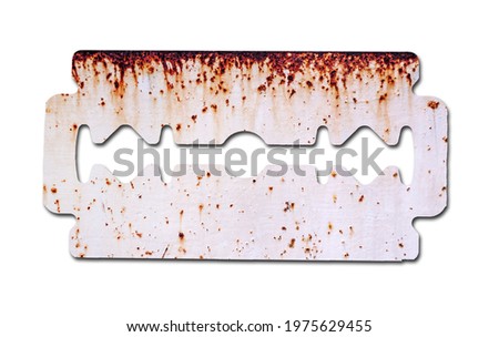 Corrosive rust on the razor blade isolated on white background. Use an illustration for presentation.                                                Royalty-Free Stock Photo #1975629455