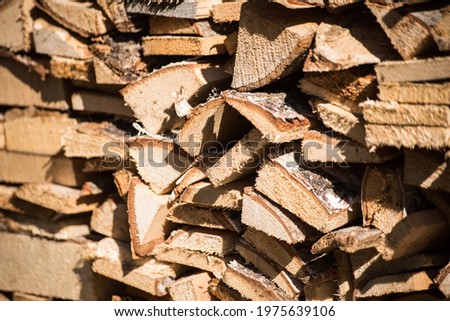 Stack of dried firewood from birch wood. 