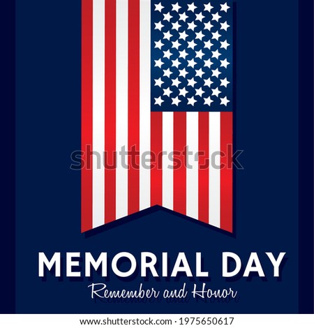 Memorial day poster with a banner with the flag of USA