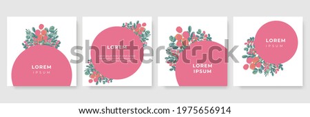 Summer banner design template for social media post or stories. Floral backgrounds with copy space for text with pink, orange, brush elements, green leaves. Abstract elements in hand drawn watercolor