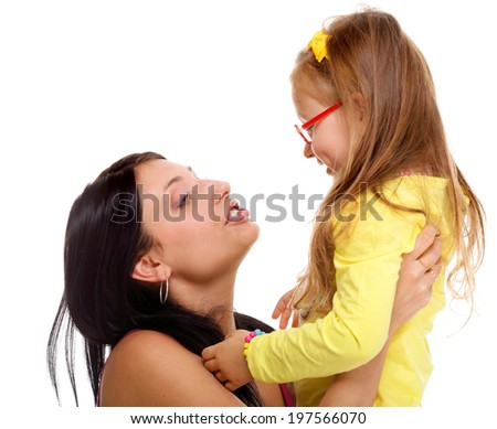 happy mother and little girl having fun white background healthy family concept