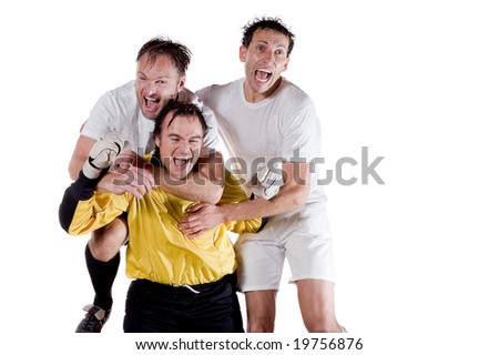Happy soccer team. Full isolated studio picture