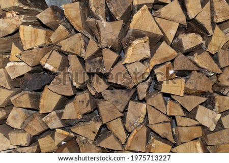 Dry chopped firewood in a bunch. Stack of firewood for kindling