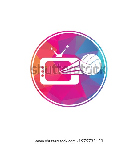 Volleyball and tv logo design. Volleyball tv symbol logo design template illustration.	