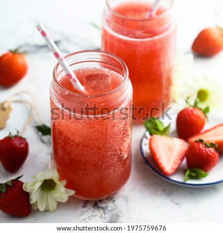 Traditional homemade strawberry lemonade or cocktail